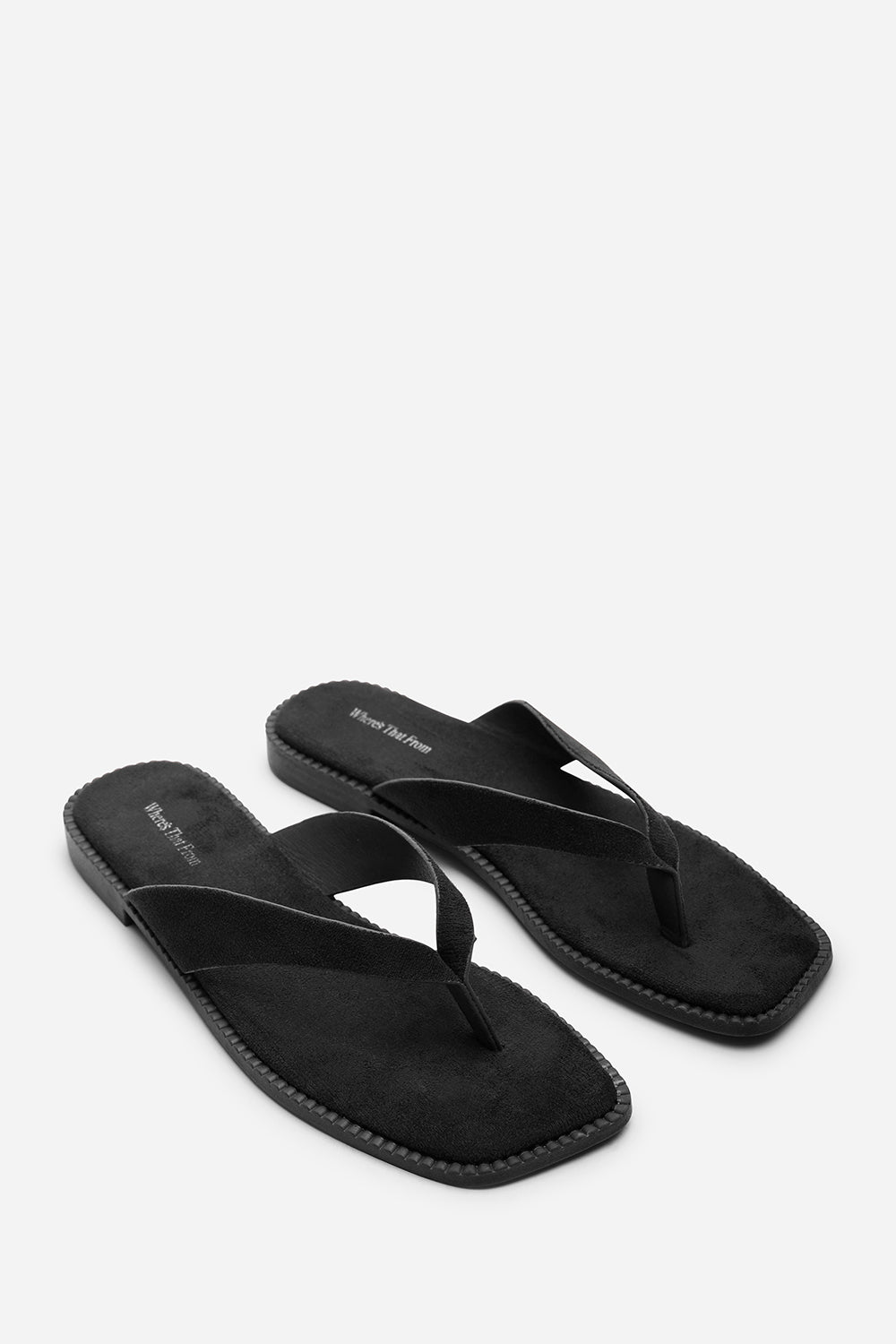 Lirena Square Toe Black Suede Flip Flop Sandal
