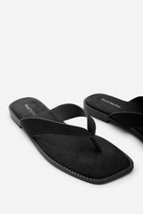 Lirena Square Toe Black Suede Flip Flop Sandal