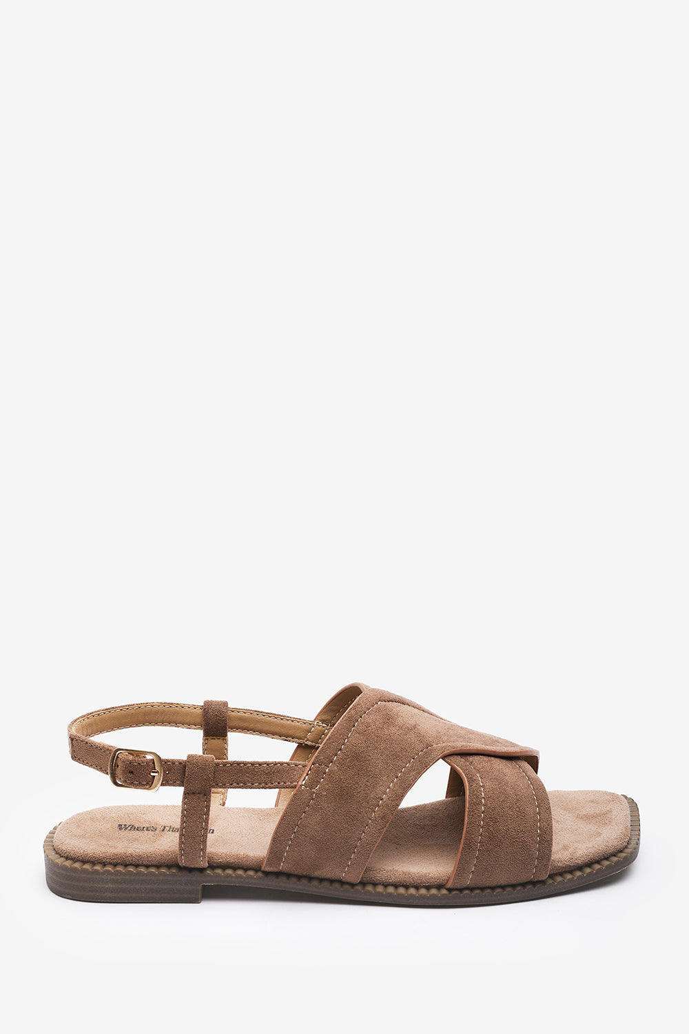 Cavina Square Toe Camel Suede Slingback Sandals
