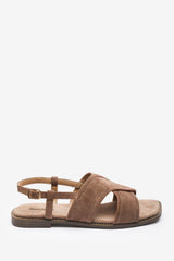 Cavina Square Toe Camel Suede Slingback Sandals