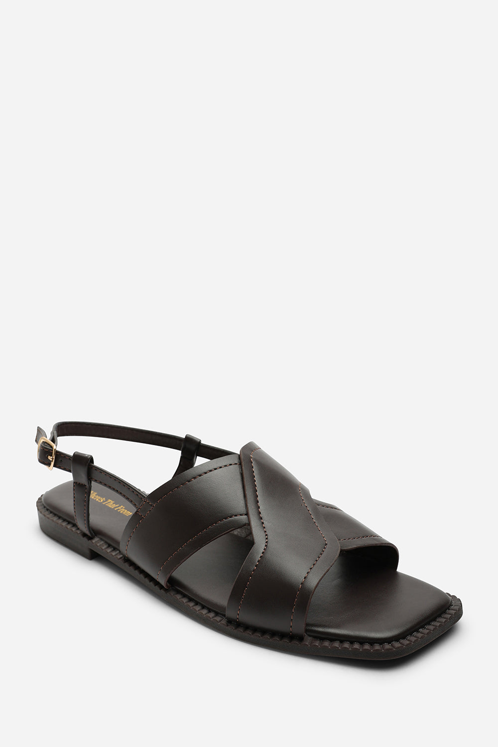Cavina Square Toe Dark Brown Slingback Sandals