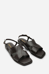 Cavina Square Toe Dark Brown Slingback Sandals