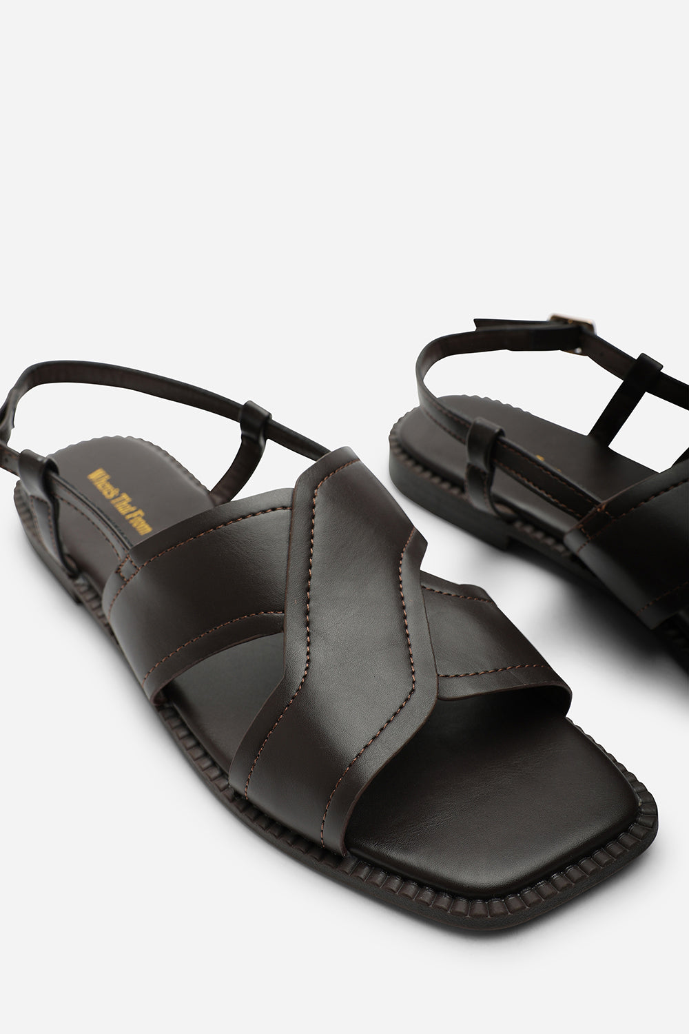 Cavina Square Toe Dark Brown Slingback Sandals