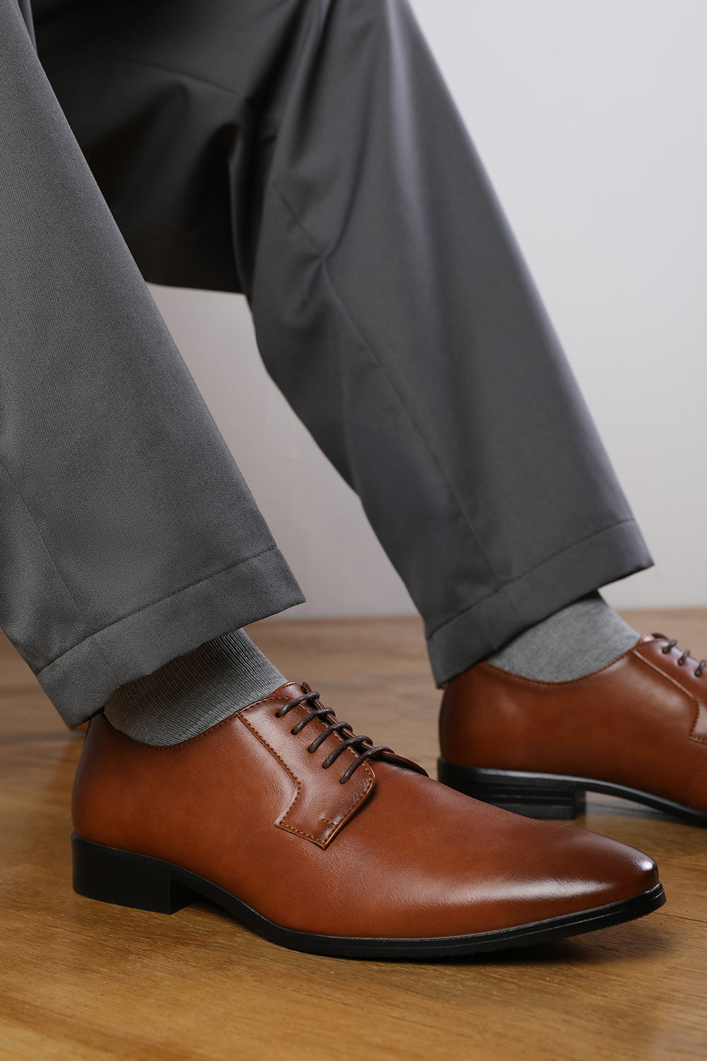DAVID LACE UP DERBY FORMAL DRESS WORK SHOES IN BROWN FAUX LEATHER
