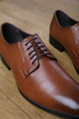 DAVID LACE UP DERBY FORMAL DRESS WORK SHOES IN BROWN FAUX LEATHER
