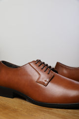 DAVID LACE UP DERBY FORMAL DRESS WORK SHOES IN BROWN FAUX LEATHER