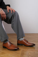 DAVID LACE UP DERBY FORMAL DRESS WORK SHOES IN BROWN FAUX LEATHER