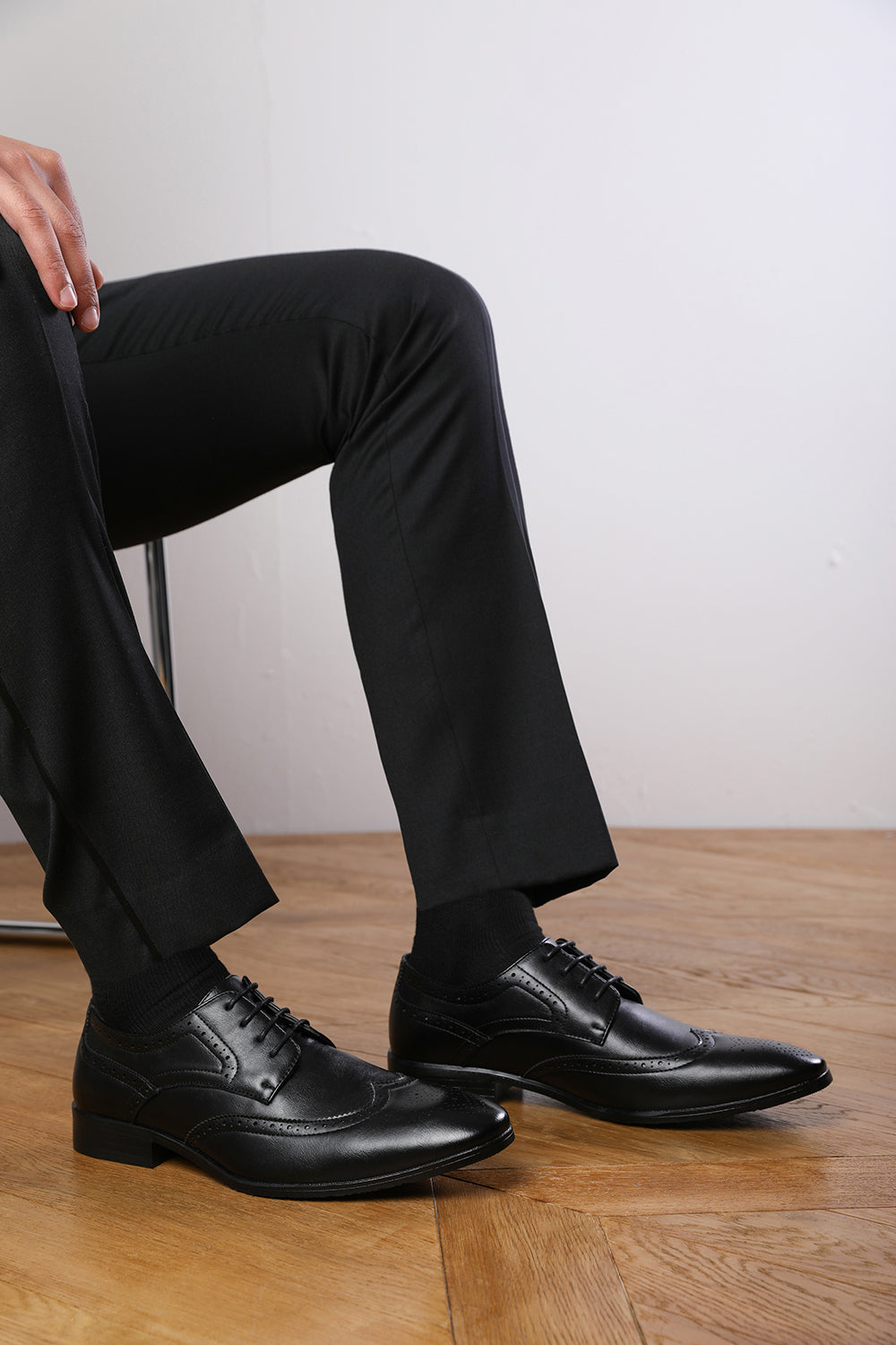 ELLIOT LACE UP DERBY TEXTURED FORMAL DRESS WORK SHOES IN BLACK FAUX LEATHER