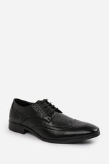 ELLIOT LACE UP DERBY TEXTURED FORMAL DRESS WORK SHOES IN BLACK FAUX LEATHER
