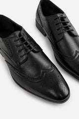 ELLIOT LACE UP DERBY TEXTURED FORMAL DRESS WORK SHOES IN BLACK FAUX LEATHER