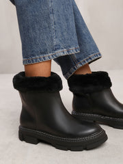 MARGOT PLATFORM FUR LINED CHELSEA BOOTS IN BLACK