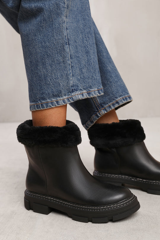 MARGOT PLATFORM FUR LINED CHELSEA BOOTS IN BLACK