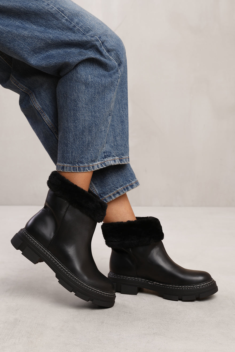 MARGOT PLATFORM FUR LINED CHELSEA BOOTS IN BLACK
