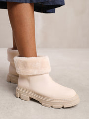 MARGOT PLATFORM FUR LINED CHELSEA BOOTS IN IVORY CREAM