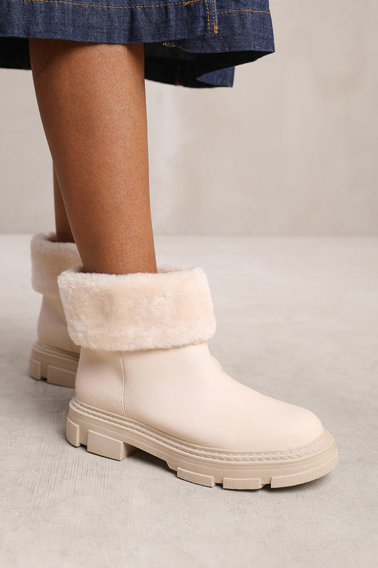 MARGOT PLATFORM FUR LINED CHELSEA BOOTS IN IVORY CREAM