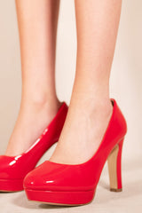 ALVINA PLATFORM BLOCK HIGH HEEL COURT PUMP IN ROUGE RED PATENT FAUX LEATHER