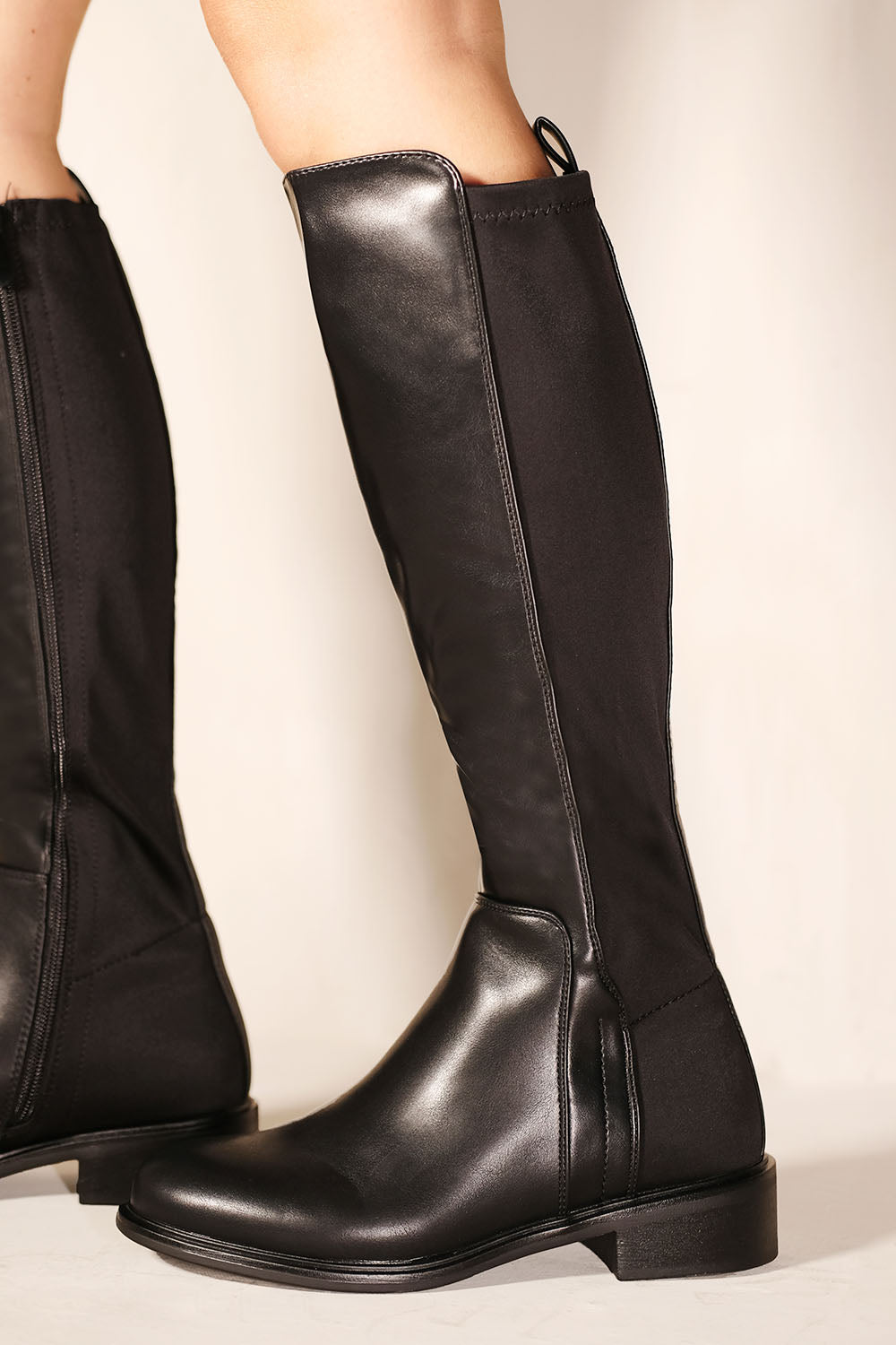 PARKER KNEE HIGH BOOTS WITH SIDE ZIP IN BLACK FAUX LEATHER