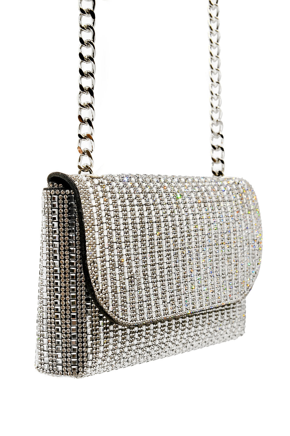 MALIA DIAMANTE CRYSTAL CHAIN SHOULDER BAG IN SILVER