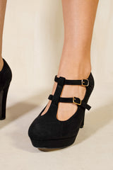 MARTHA CLOSED TOE HIGH HEEL SANDALS WITH STRAPS IN BLACK SUEDE