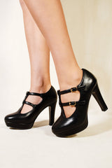 MARTHA CLOSED TOE HIGH HEEL SANDALS WITH STRAPS IN BLACK FAUX LEATHER