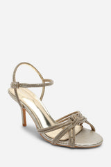 Pexina Wide Fit Diamante Knot Strappy Heels In Light Gold Shimmer
