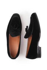 ALBERT SLIP ON TASSELL LOAFERS IN BLACK SUEDE