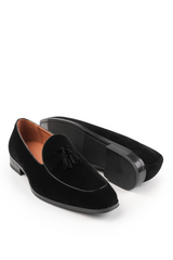 ALBERT SLIP ON TASSELL LOAFERS IN BLACK SUEDE