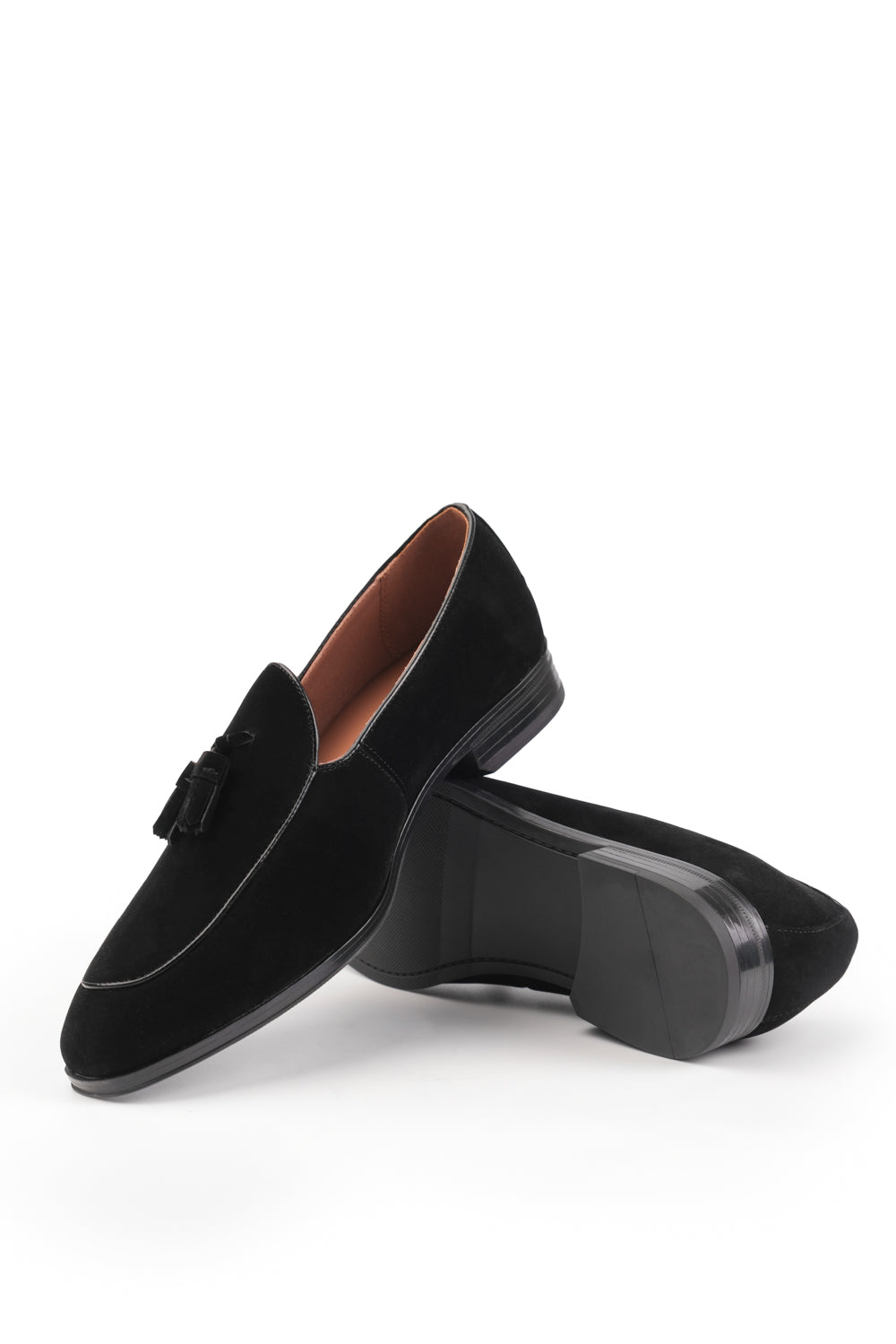 ALBERT SLIP ON TASSELL LOAFERS IN BLACK SUEDE