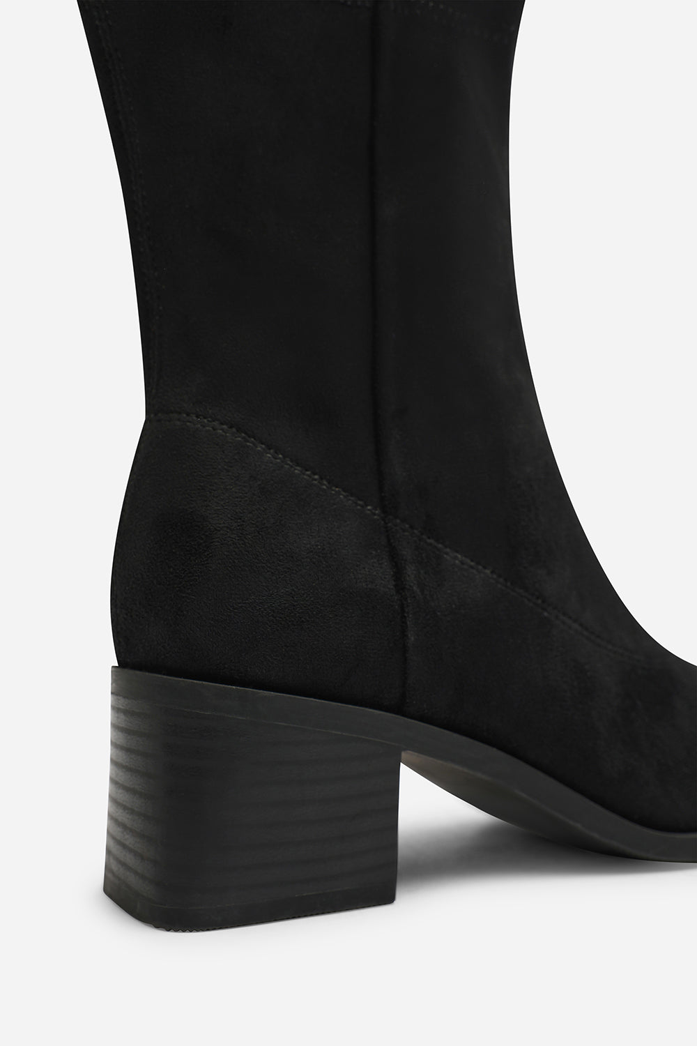 Fioren Black Faux Suede Square Low Block Heel Stretch Ankle Sock Boot