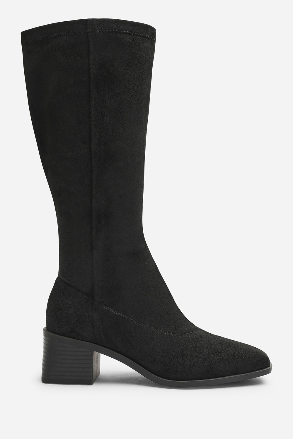 Ezzira Square Low Block Heel Stretch Knee High Boots