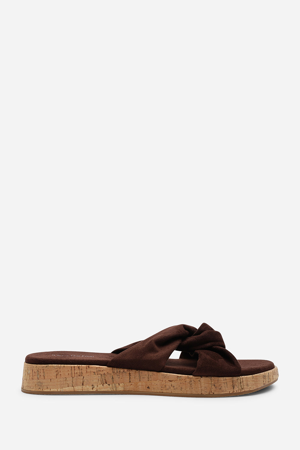 Bowite Knotted Open Toe Black Suede Low Wedge Sandal