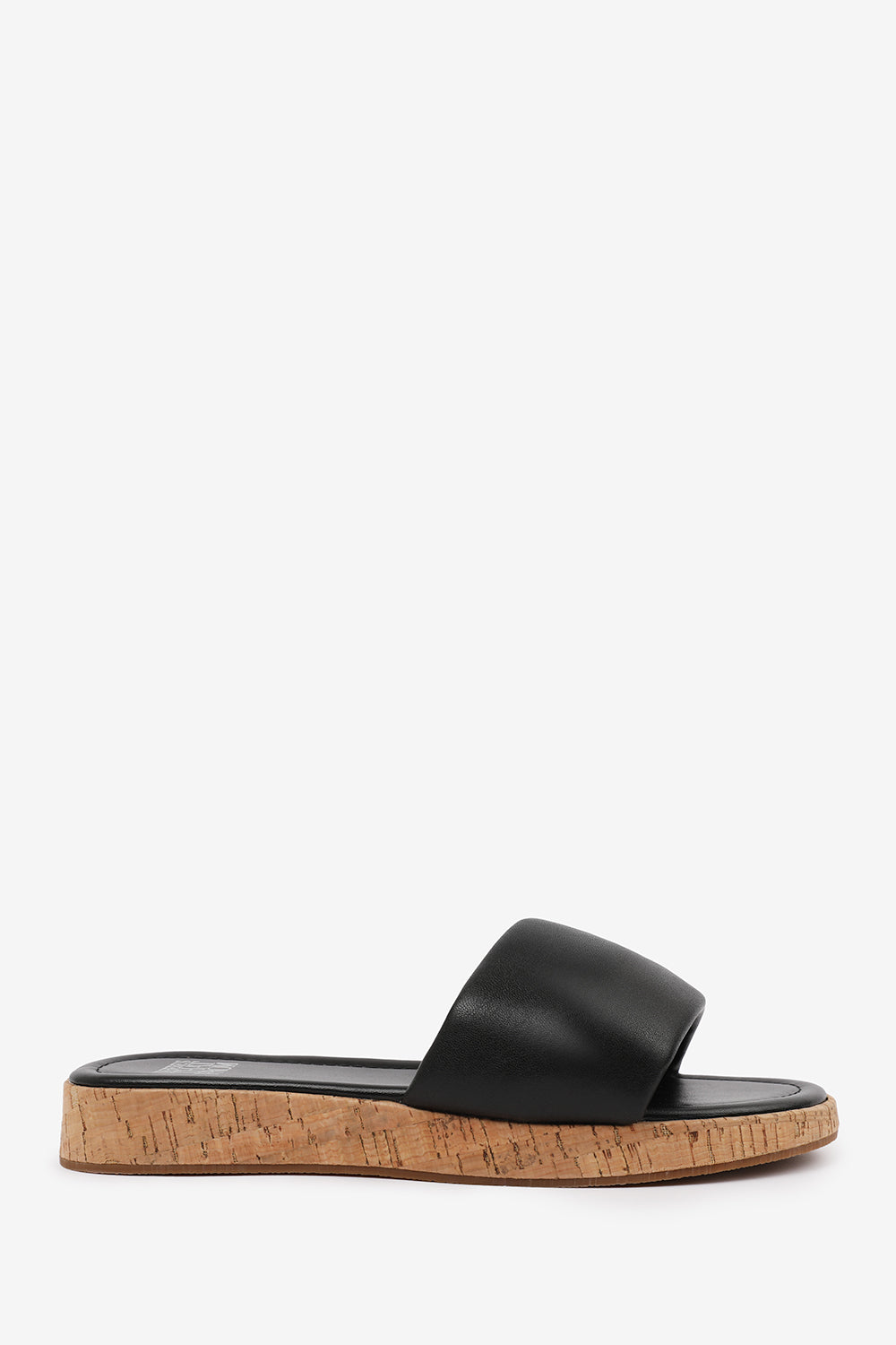 JULIA  WIDE FIT FLATFORM SLIDERS SANDAL IN BLACK FAUX LEATHER