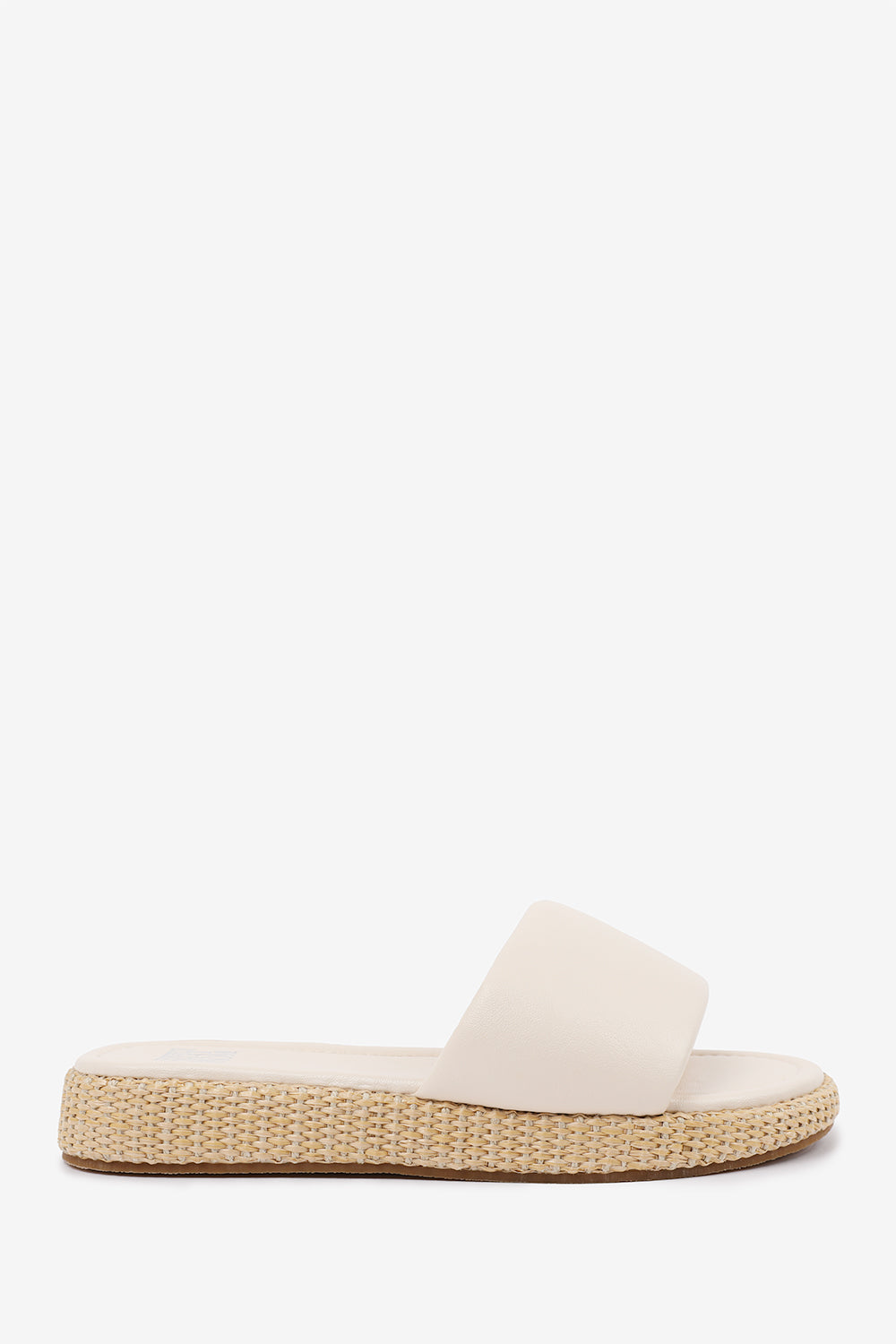 JULIA  FLATFORM SLIDERS SANDAL IN CREAM FAUX LEATHER