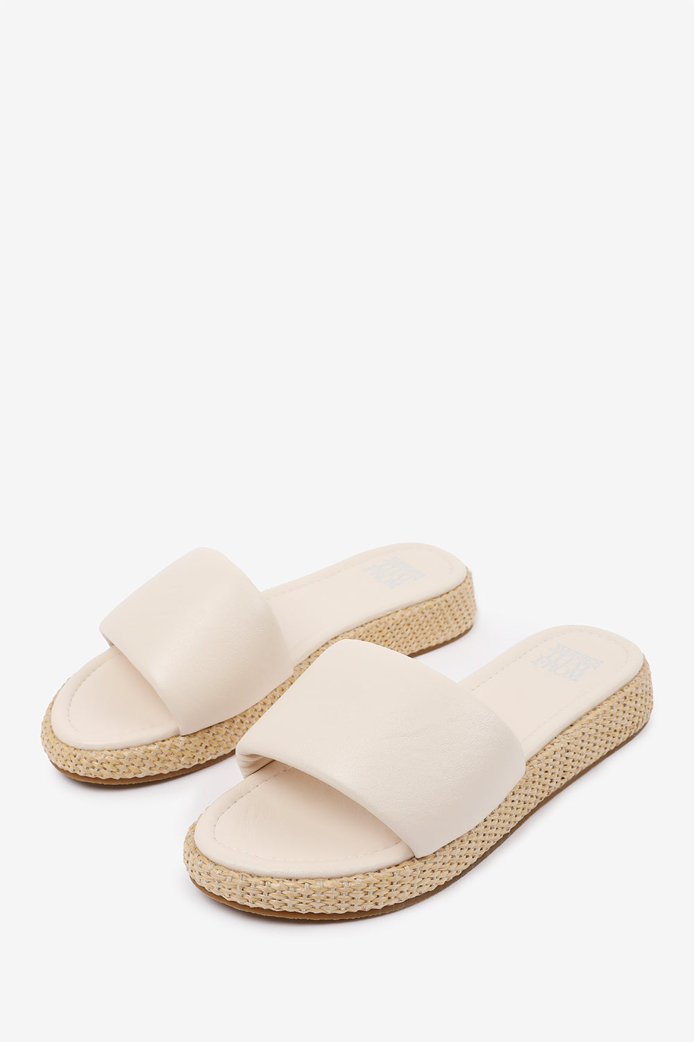 JULIA  FLATFORM SLIDERS SANDAL IN CREAM FAUX LEATHER