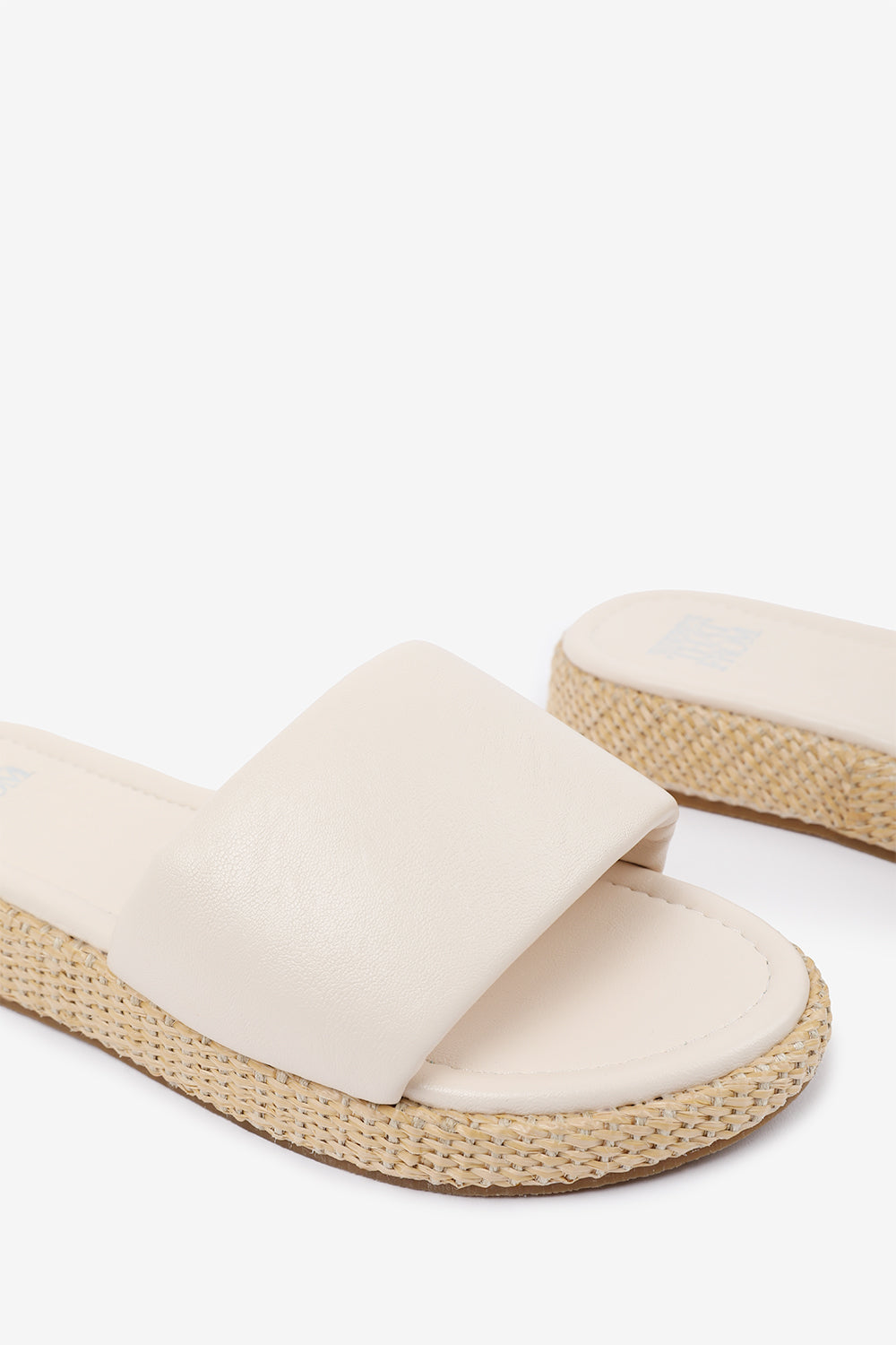 JULIA  FLATFORM SLIDERS SANDAL IN CREAM FAUX LEATHER