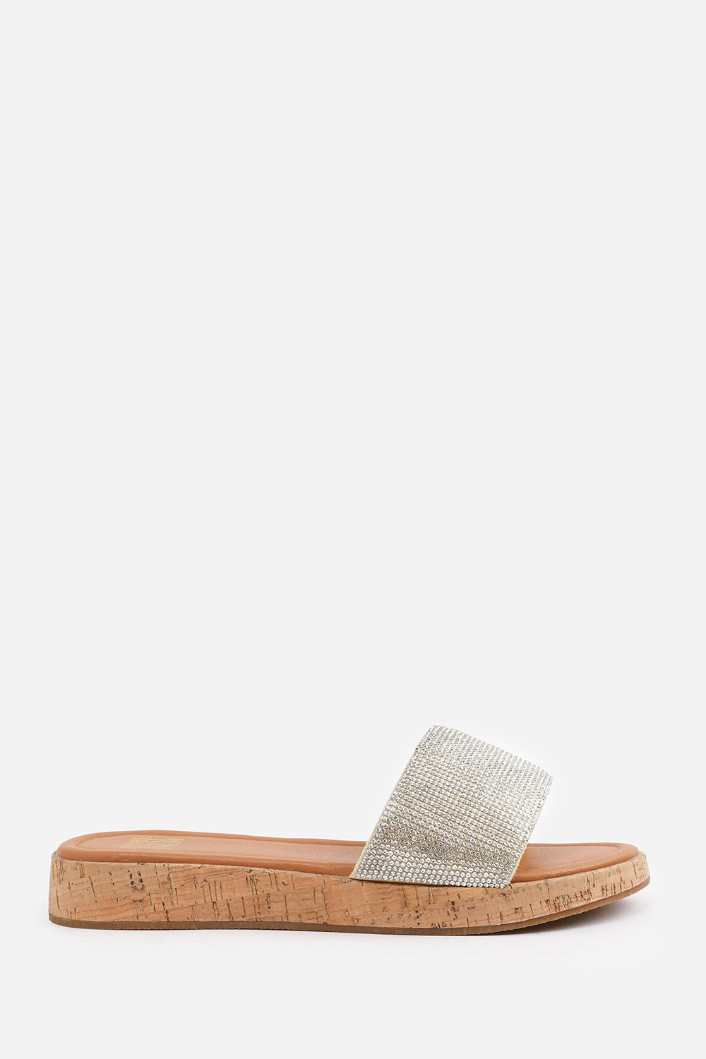 EMBER FLATFORM SLIDERS WITH DIAMANTE DETAIL IN CLEAR DIAMANTE NUDE