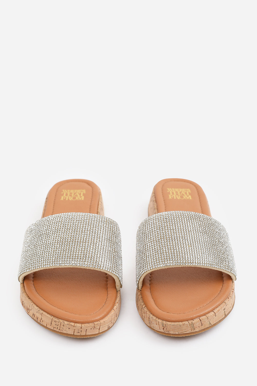 EMBER FLATFORM SLIDERS WITH DIAMANTE DETAIL IN CLEAR DIAMANTE NUDE