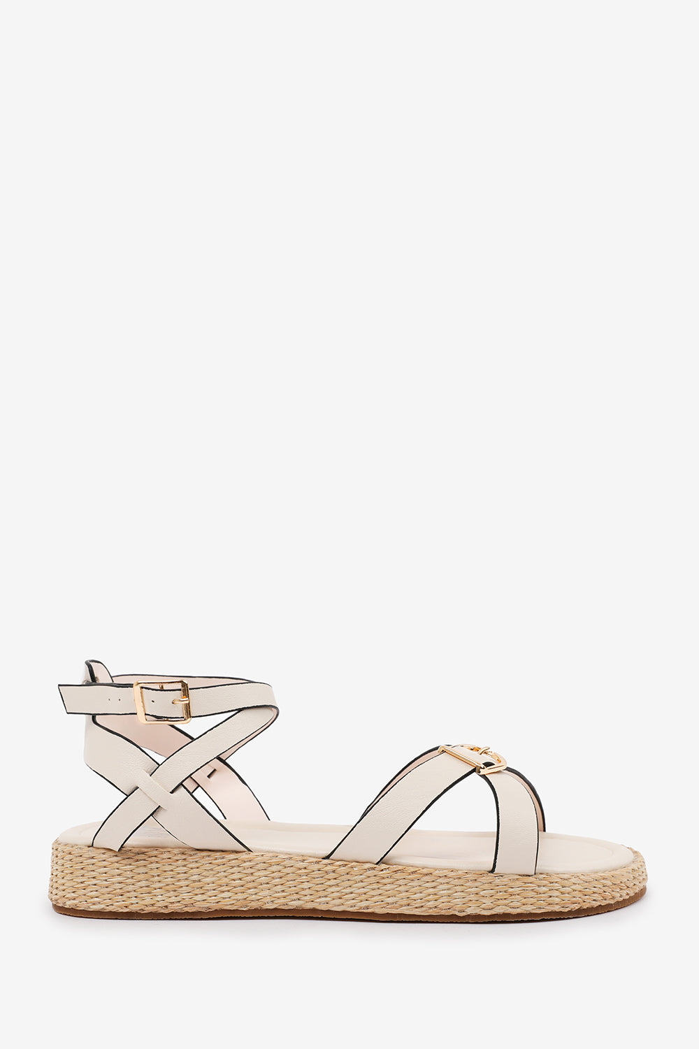 ALORA WIDE FIT CROSS OVER BUCKLE STRAP SANDALS IN CREAM FAUX LEATHER