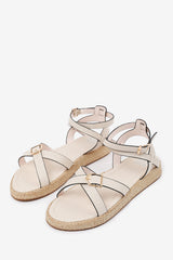 ALORA WIDE FIT CROSS OVER BUCKLE STRAP SANDALS IN CREAM FAUX LEATHER