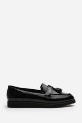 Kennedy Wide Fit Tasseled Loafers in Black Patent Finish