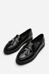 Kennedy Tasseled Loafers in Black Patent Finish