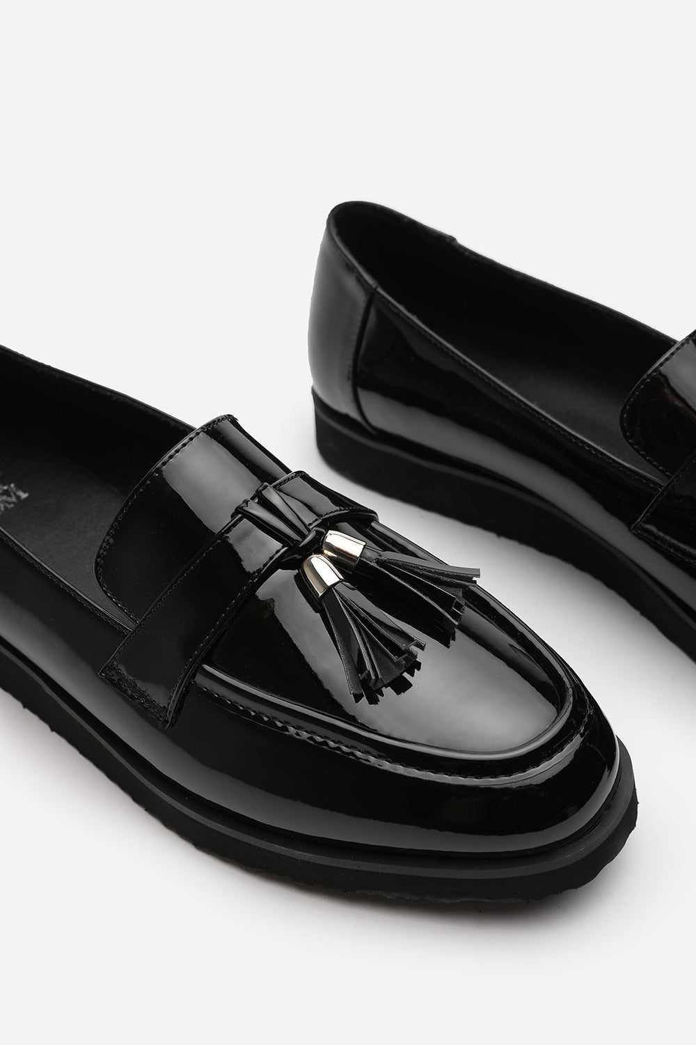 Kennedy Tasseled Loafers in Black Patent Finish