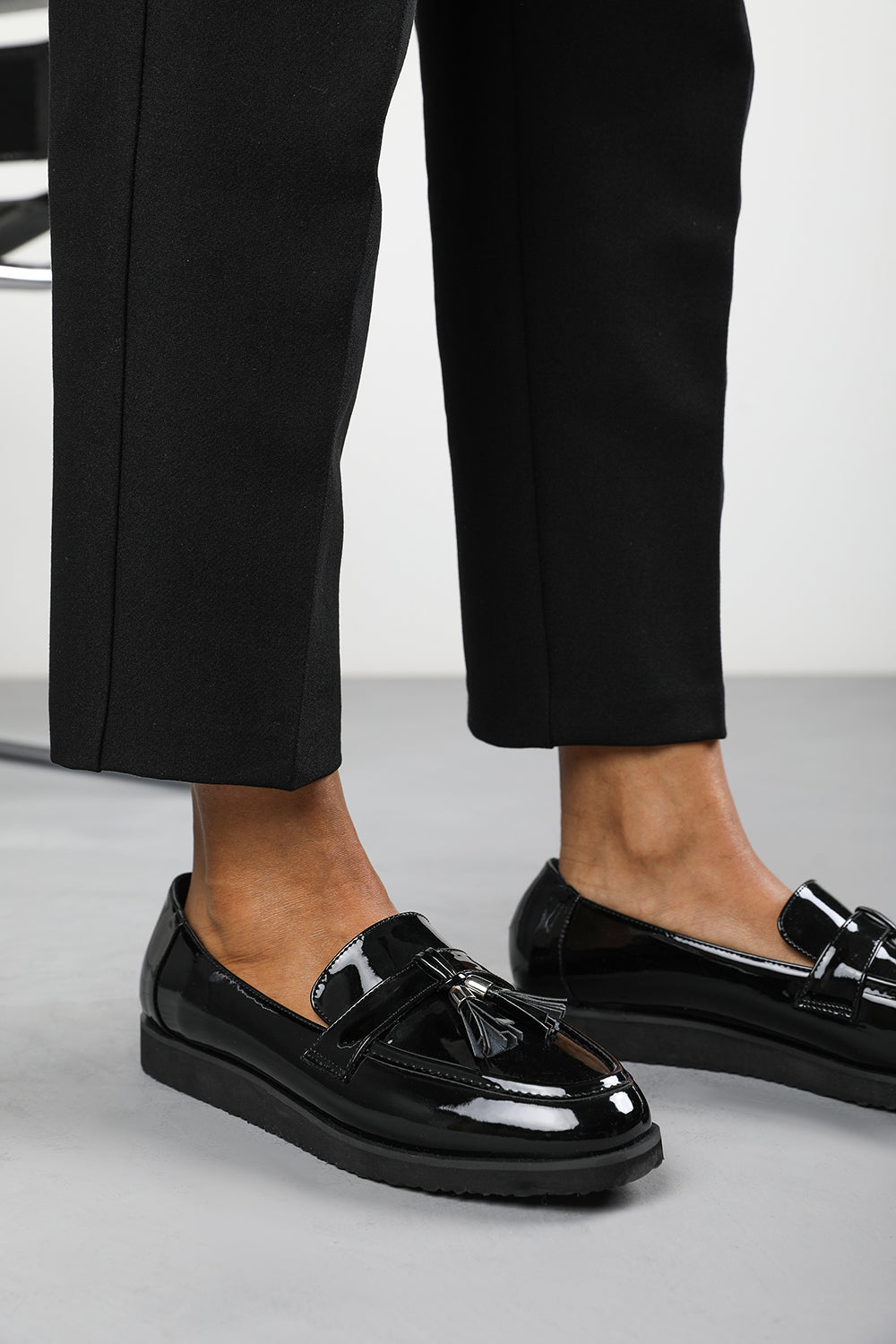 Kennedy Tasseled Loafers in Black Patent Finish