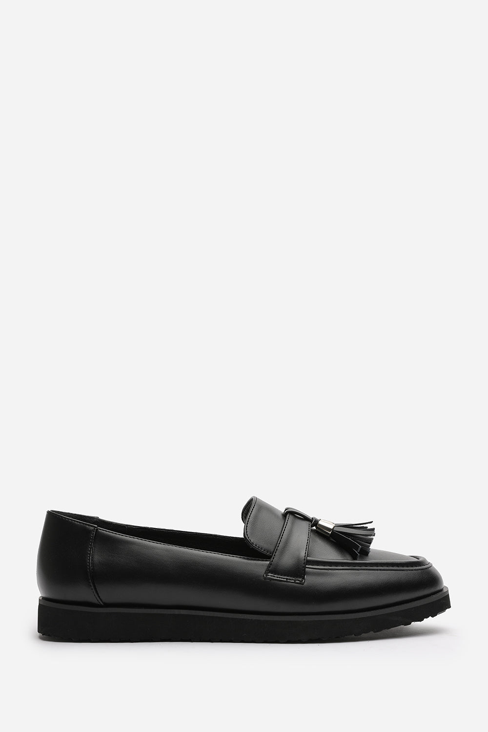 Kennedy Wide Fit Tasseled Loafers in Black Faux Leather