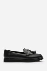 Kennedy Wide Fit Tasseled Loafers in Black Faux Leather
