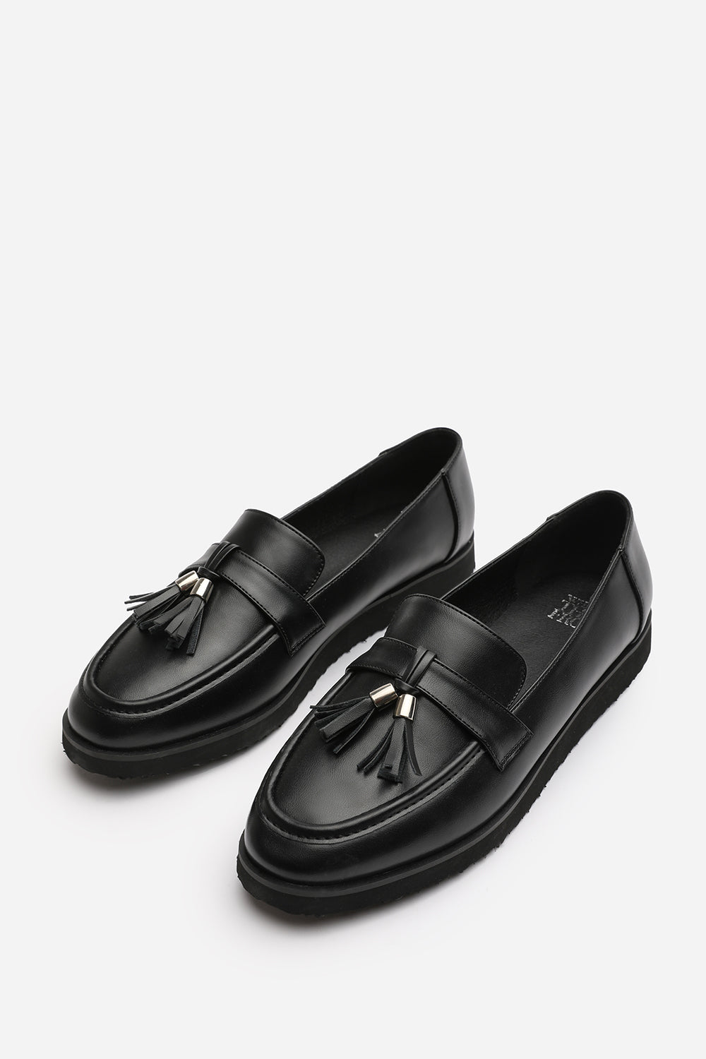 Kennedy Wide Fit Tasseled Loafers in Black Faux Leather