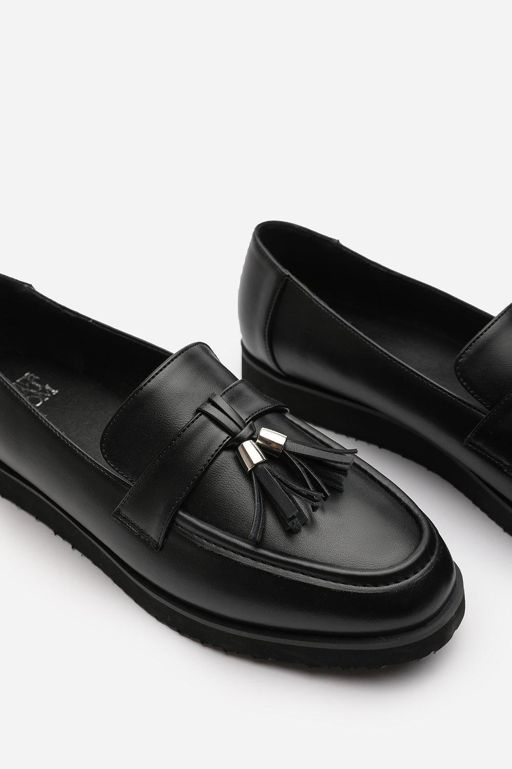 Kennedy Wide Fit Tasseled Loafers in Black Faux Leather