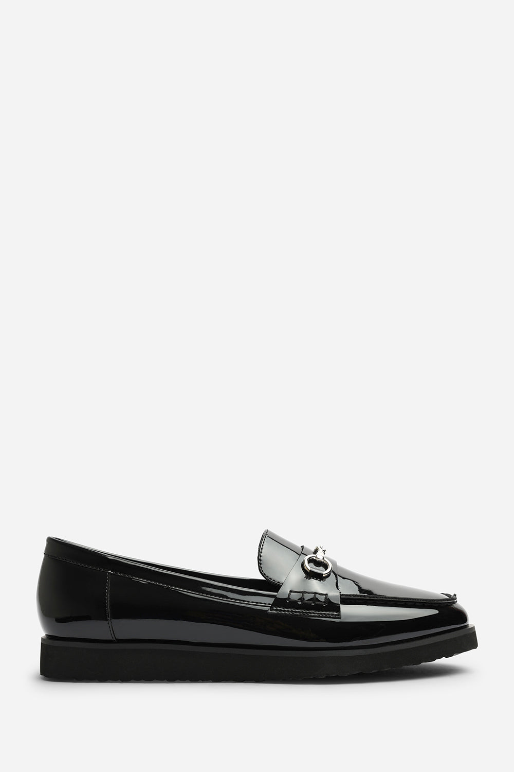 Brittany Wide Fit Snaffle Detail Hardware Trim Loafers In Black Patent