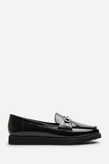 Brittany Wide Fit Snaffle Detail Hardware Trim Loafers In Black Patent