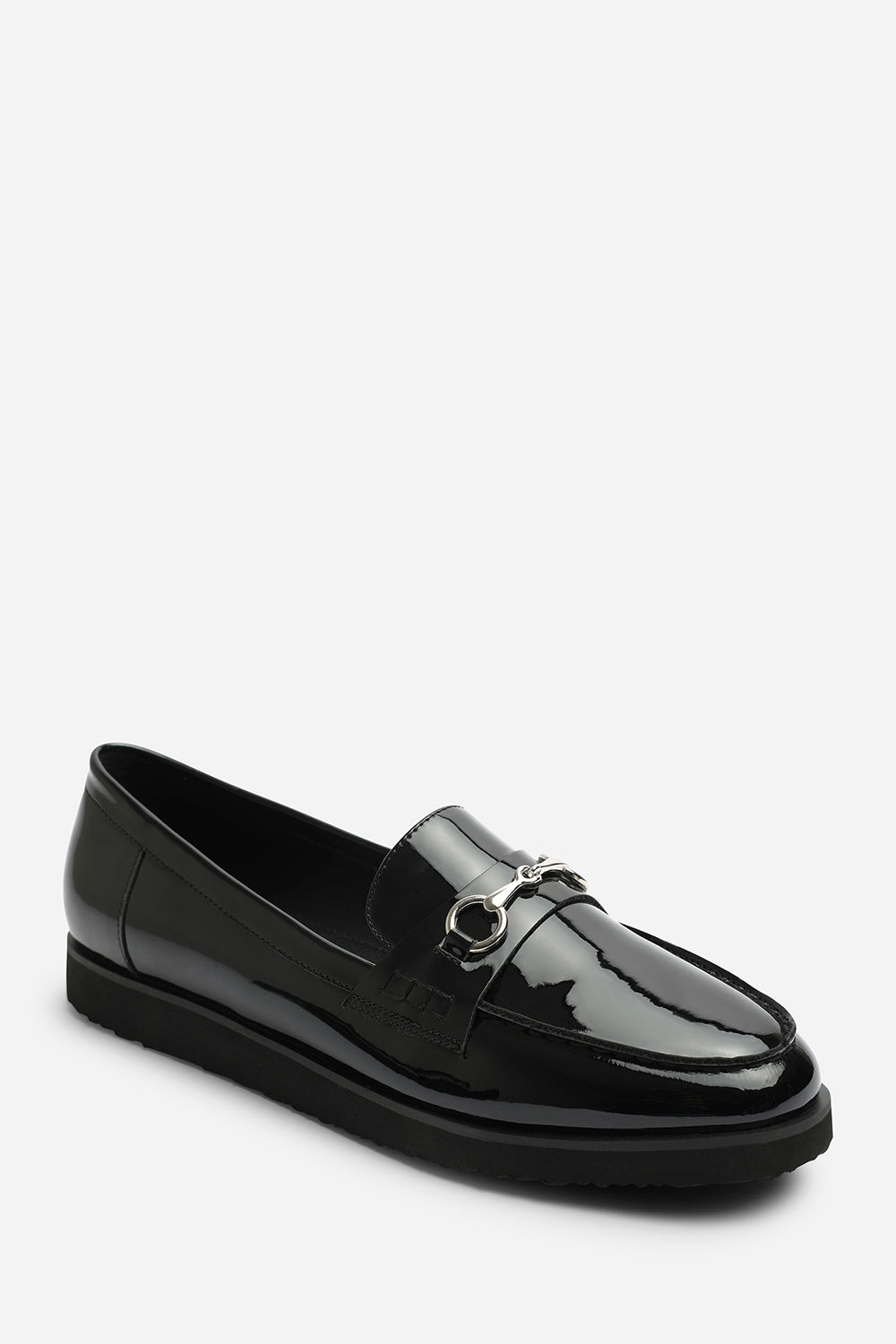 Brittany Wide Fit Snaffle Detail Hardware Trim Loafers In Black Patent